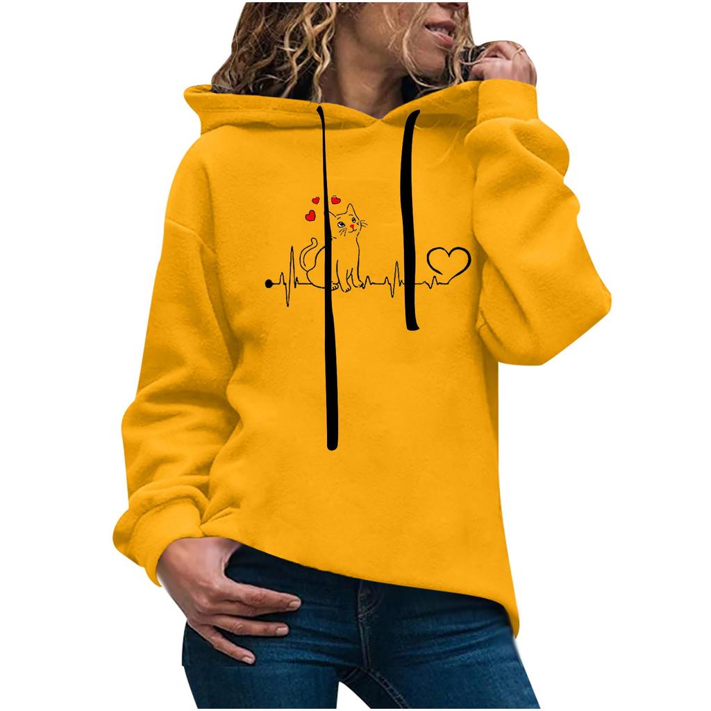 Women's Fashion Casual Fun Print Hooded Sweatshirt Loose Sports Tops Pullover