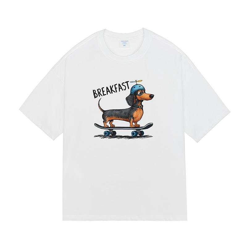 New Summer Creative Cartoon Dachshund Dog Digital Print Loose Versatile Men's Short-sleeved T-shirt