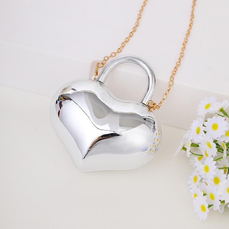 Metallic Heart Shaped Mini Crossbody Bag Glossy Finish Detachable Chain Strap Perfect For Party Wedding Date Night Events