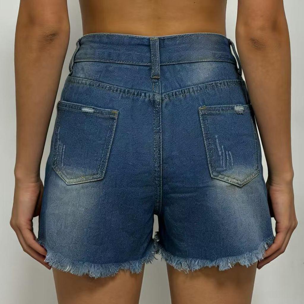 Dames gekleurde jeans, stretch, slim fit, distressed denim shorts