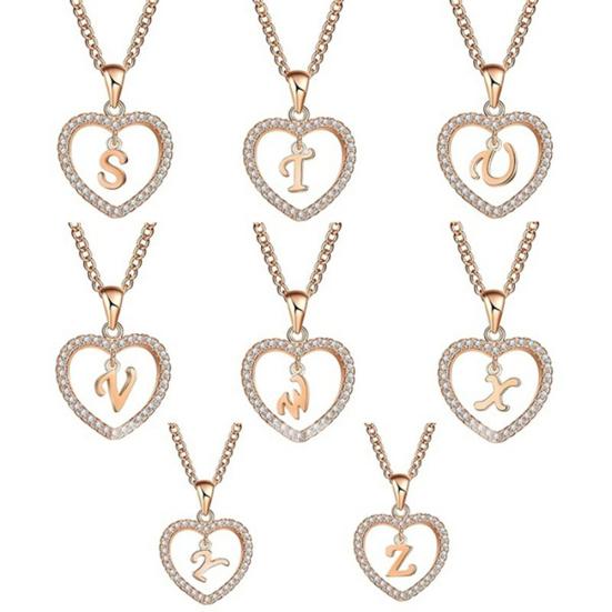 26 Letters Alphabet A To Z Initial Cubic Zirconia Heart Pendant Women Necklace