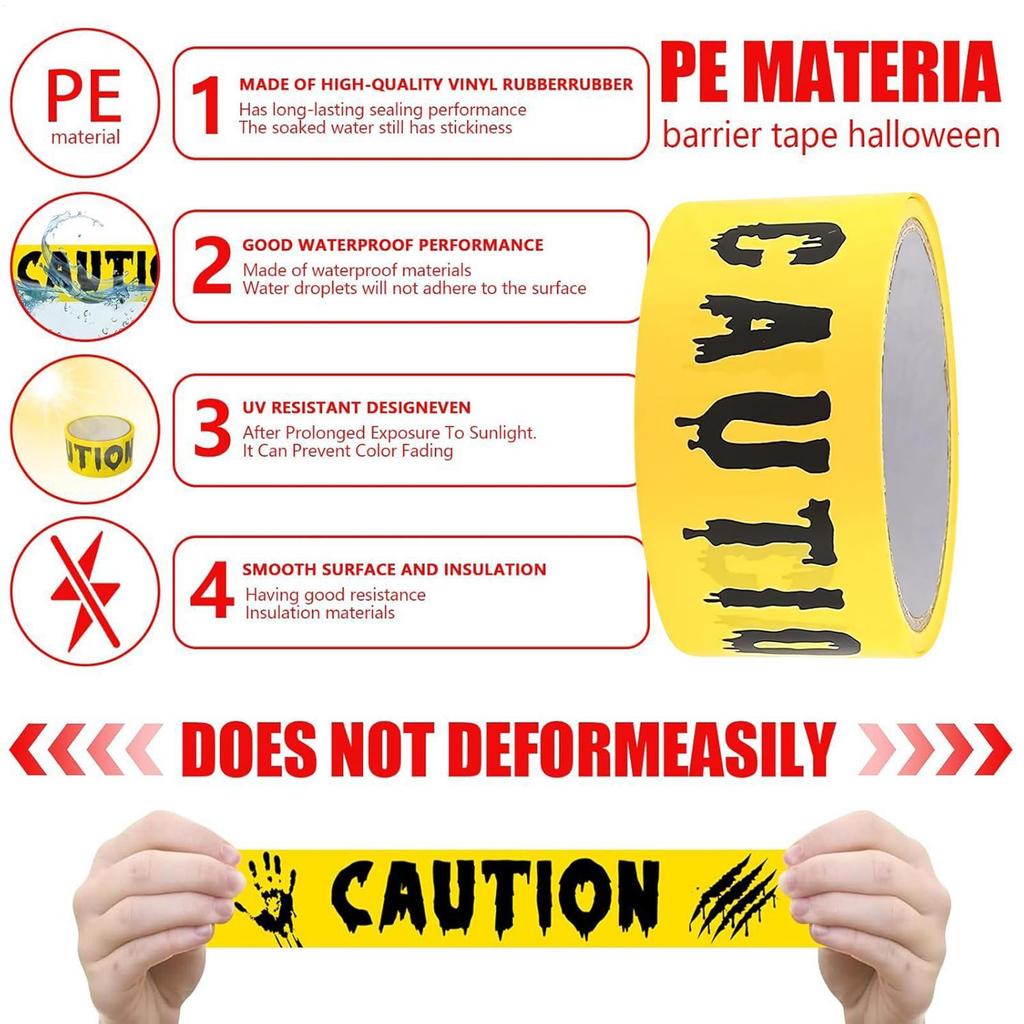 Halloween Tape Yellow Warning Scary Party Decorations Safety Scene Caution Tape Roll Party Props for Outdoor Door Window