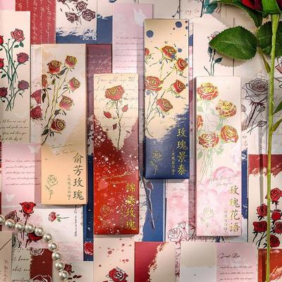 30ks Rose Poem Sada záložek Bílá karta Květinový papír Memo Mark Page Marker pro knihy Jedinečný dárek ke čtení