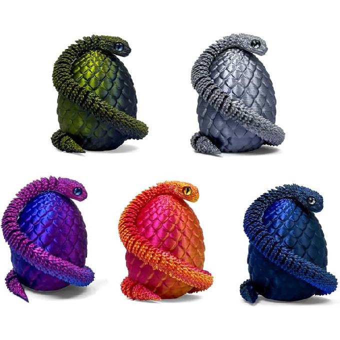 5PCS 3D Printed Snake Eggs with 11.8 Inch Snake Inside, Home Office Decor Executive Desk Toys for Autism/ADHD, Perfect for Easter Gifts, Collectibles