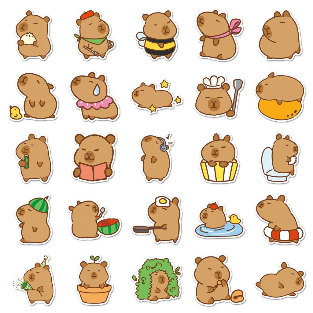 51 Capybara Graffiti Stickers: Cute Cartoon Animal Decals for Suitcases & Phone Cases
