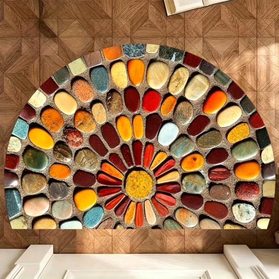 Tappetino semicircolare antiscivolo retrò, benvenuto, lavabile, semicircolare, colorato, per ingresso interno/esterno, patio, porta d'ingresso