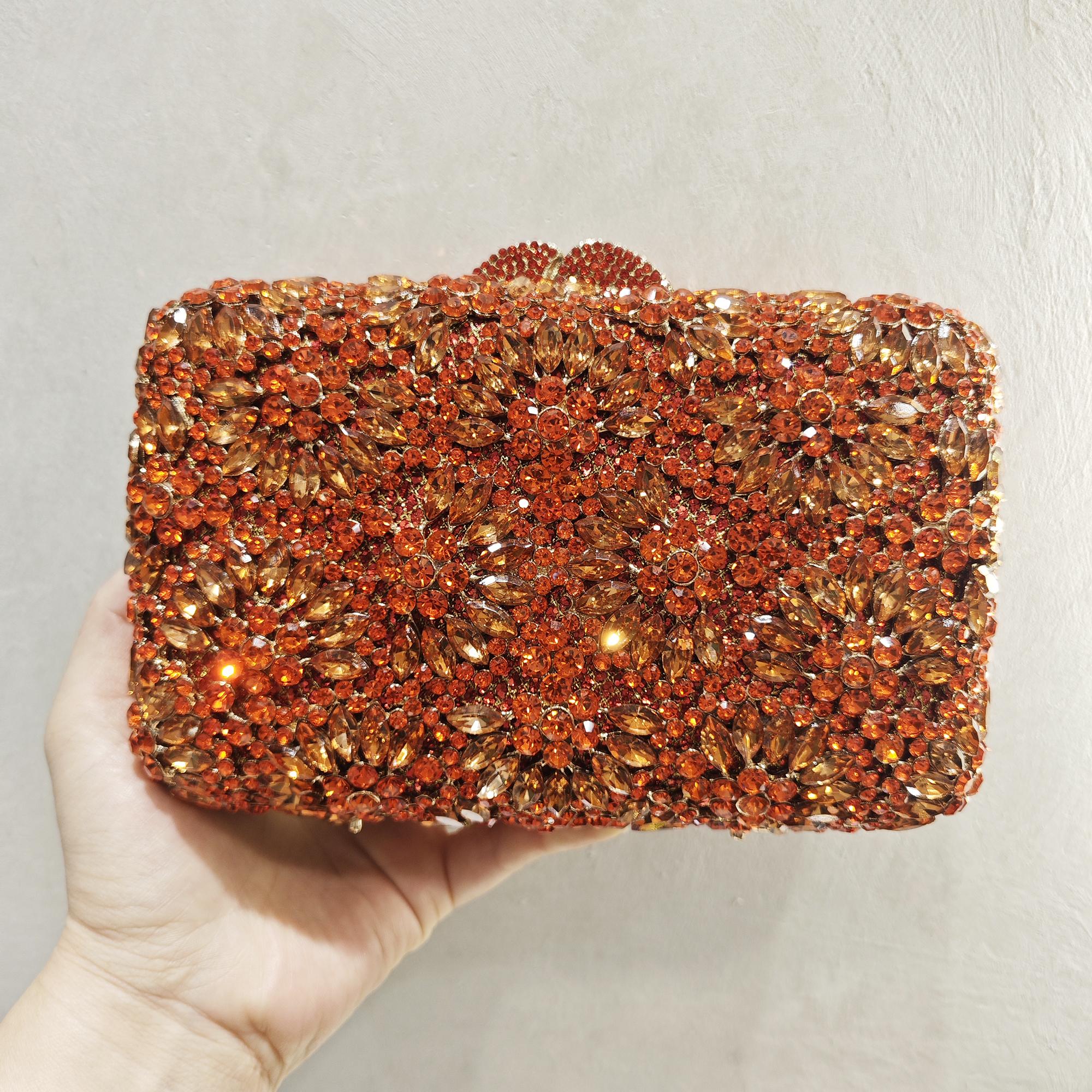 WHTUOHENRound Champagne Evening Bag Purses Rhinestone