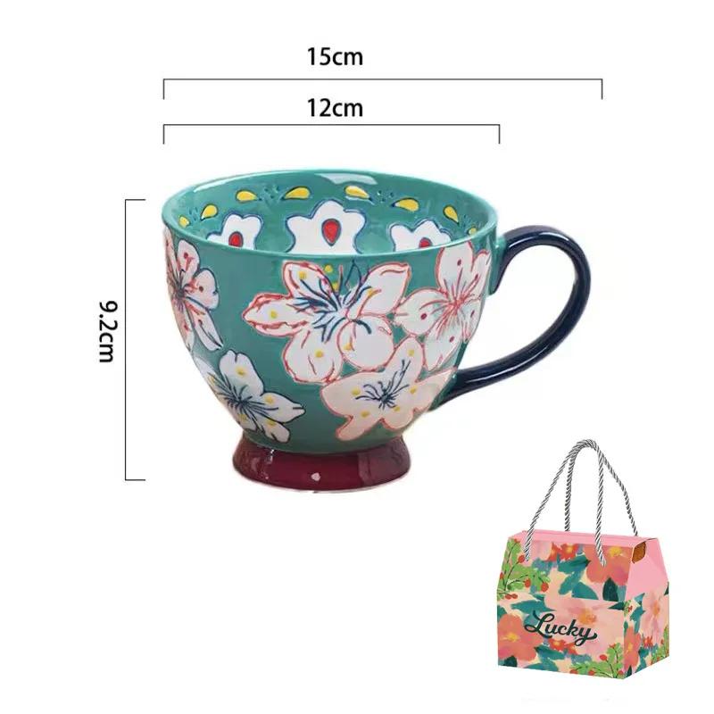 1 bucată 500 ml ceașcă din ceramică pictată manual de capacitate mare, ceașcă cu fulgi de ovăz la microunde, ceașcă din ceramică pentru mic dejun, cutie cadou pentru ziua mamei