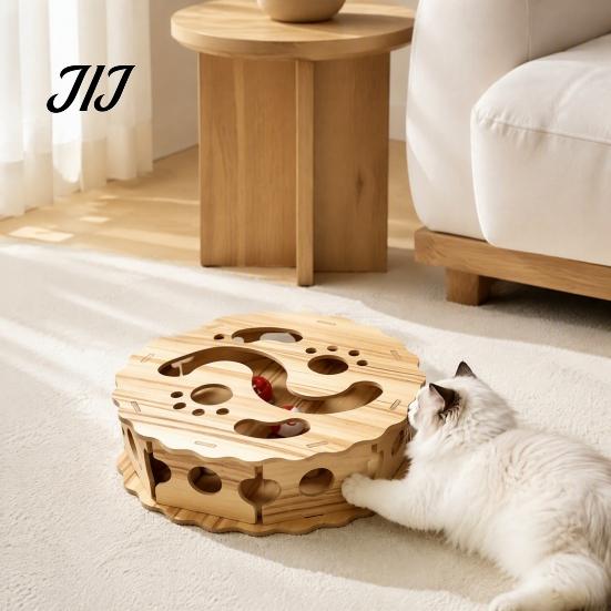 Cat Boredom Relief Interactive Toy with Rolling Balls, Durable Density Board Scratching Mental Stimulation for Cats Toy, Anxiety Wooden Maze