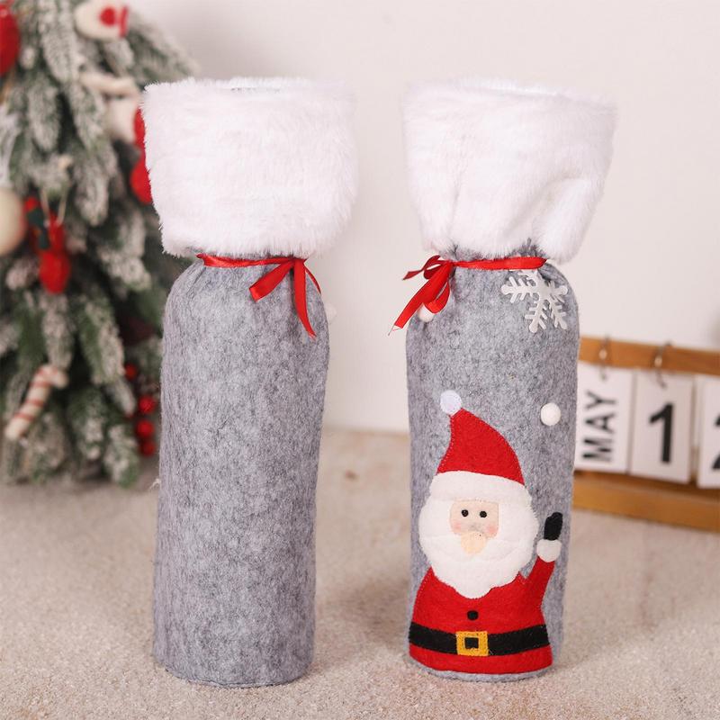 Christmas Fabric Wine Bottle Covers Reusable Festive Holiday Decoration Wine Bottle Cover For Christmas For Wedding Birthday