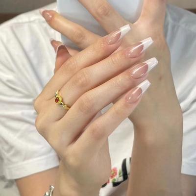 24pcs/set Unhas Rápidas Longas Ballet Unhas Postiças Rosa Gradiente Manicure Adesivos de Unhas À Prova D'Água Vestíveis
