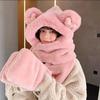Bear hat female scarf gloves integrated winter student warm cute scarf plush three-piece set thickened Internet celebrities