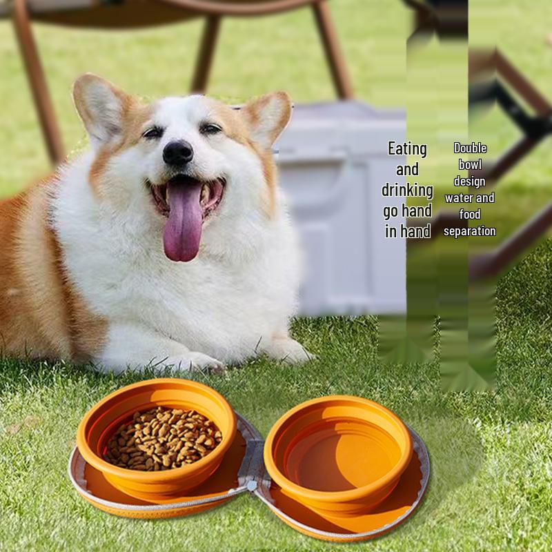 New Foldable Double Dog Bowl: Integrated Design for Outdoor Pet Feeding