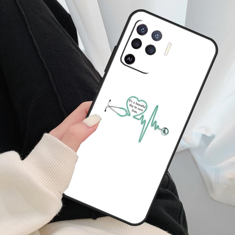 Cute Stethoscope Heart Case For Oppo A40 A60 A80 A5 Pro A15 A16 A17 A57 A77 A94 A74 A54 A76 A96 A18 A38 A58 A78 A98