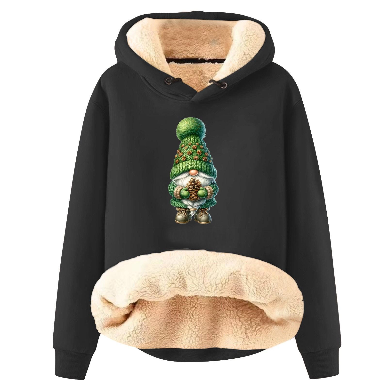 

Женская модная утепленная толстовка с капюшоном и рождественским принтом L чёрный