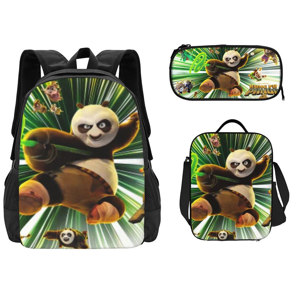 Kung Fu Panda Backpack Set Waterproof Cartoon Design For Kids School 3-piece Set