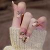 Champagne Gold Diamond Bowknot Nail Tips - Medium/Long Wearable Manicure Patches