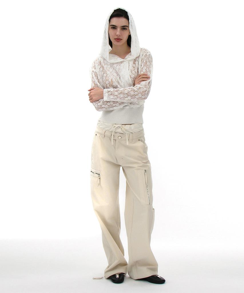 PARTIMENTO WOMEN Double Layered Waist Cargo Pants_Ecru