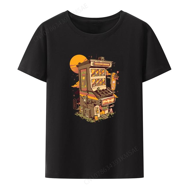 Arcade House Graphic Tshirt Funny Tee Unisexs Clothing De Mujer Popular Pattern Camisa Hiphop Creative Roupas Breathable Retro