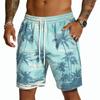 Mens Casual Drawstring Shorts Lightweight Quick Dry Five Inch Shorts with Elastic Waistband and Hawaiian Print for Summer Beachwear