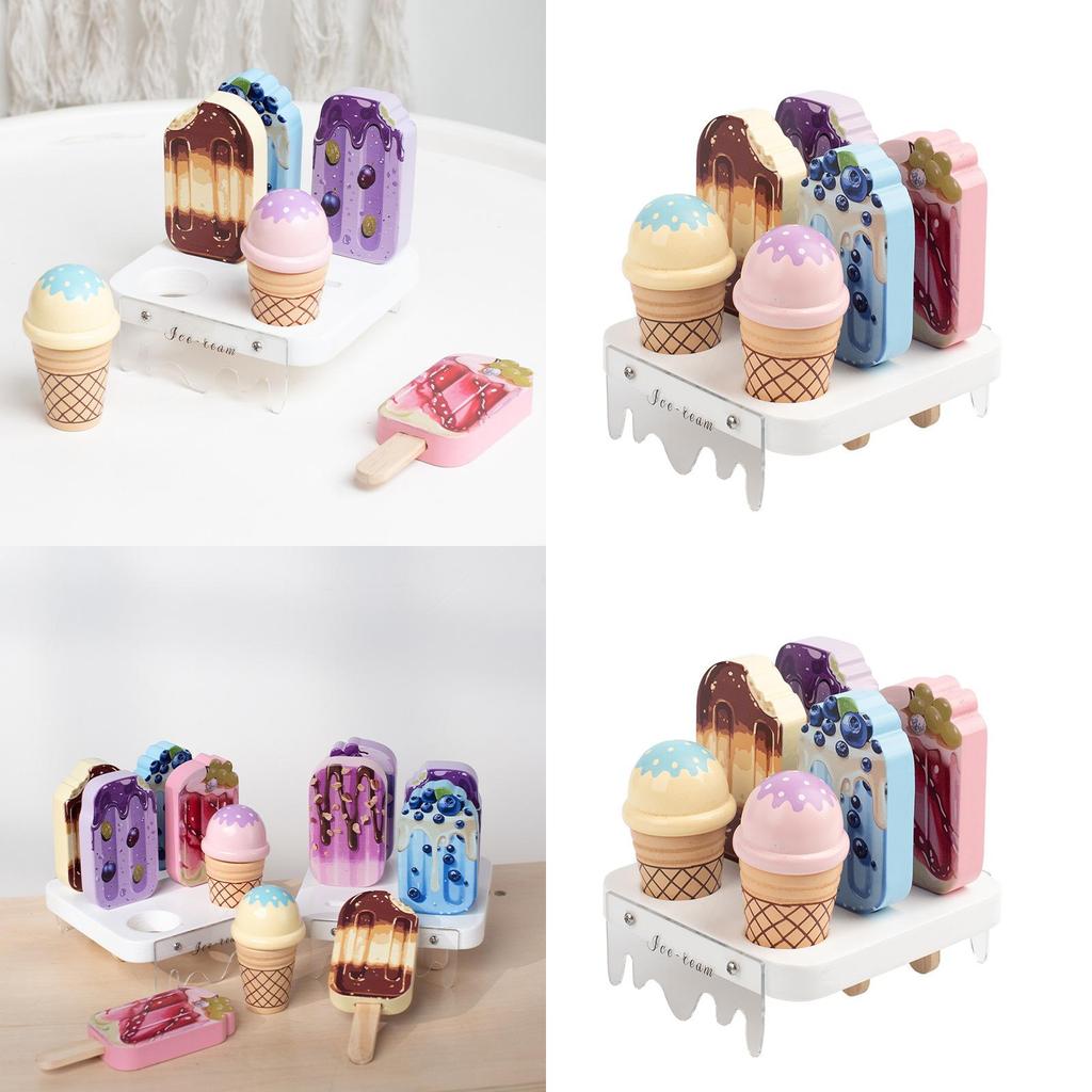 Wooden Pretend Kids Ice Cream Shop Play Set With Realistic Dessert Display For Childrens Role Play