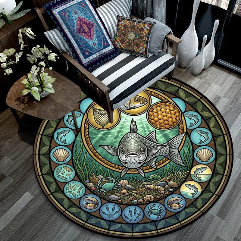 Glass Art Round Area Rug Under Office Chairs Bedroom Living Room Home Decor