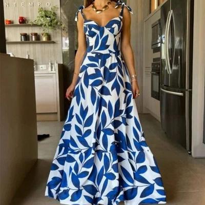 Summer Women's Halter Dress Fashion Temperament High Waist Long Printed Dresses