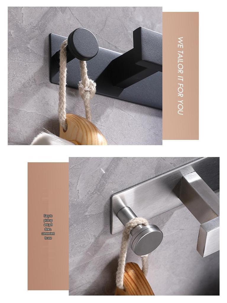 No-Drill Black 304 Stainless Steel Bathroom Towel Rack with Shelf