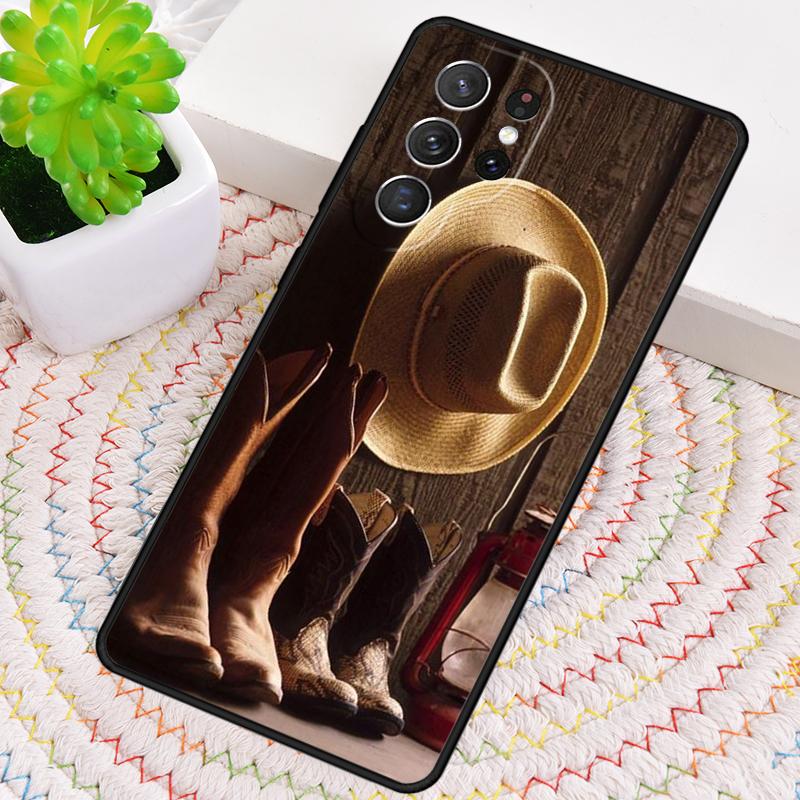 

Cowboy Cowgirl Boots Spur Hat Phone Case for Samsung Galaxy note 10 pro S26 Ultra S23 S24 FE S25 S21 S22 PLUS shockproof Cove Galaxy S23+