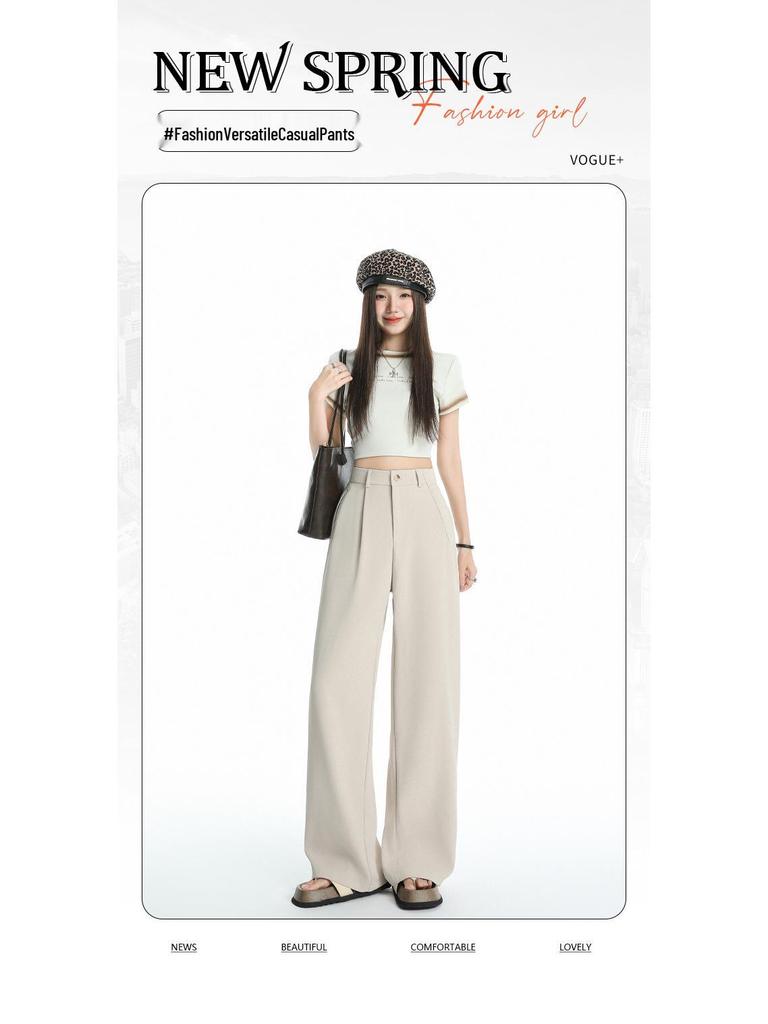 2026 Women's Black Slimming Wide-Leg Casual Pants, Plus Size, Soft Thin Fabric, Straight-Leg Design.