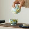 Hand-Painted Rose Gaiwan: Oil Painting Style Ceramic Tea Set for Women, High-Value Underglaze Color Gongfu Tea Brewing Bowl.