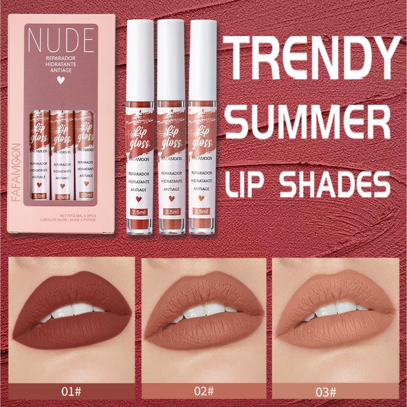 3Pcs/set Multi-color Matte Lip Gloss Non-stick Cup Long Lasting Lipstick Liquid Non-fading Lip Glaze Lip Gloss