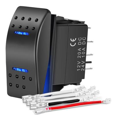 Momentary Rocker Switch, DPDT 7pin 12v 24v Toggle On Off On Jumper Wires Winch Pump Switchs With 5 Wires, For Cars Trucks Caravans Boats