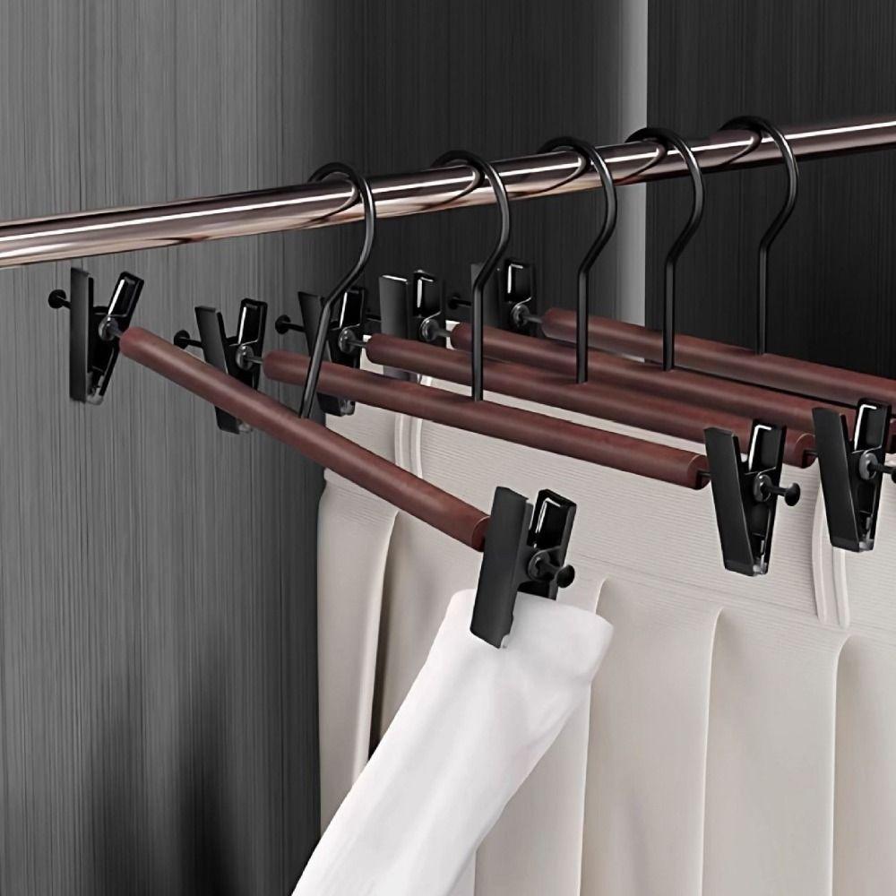 6 Pieces Adjustable Trouser Hangers Anti-slip Clothes Drying Rack Wood Pants Hangers Closet