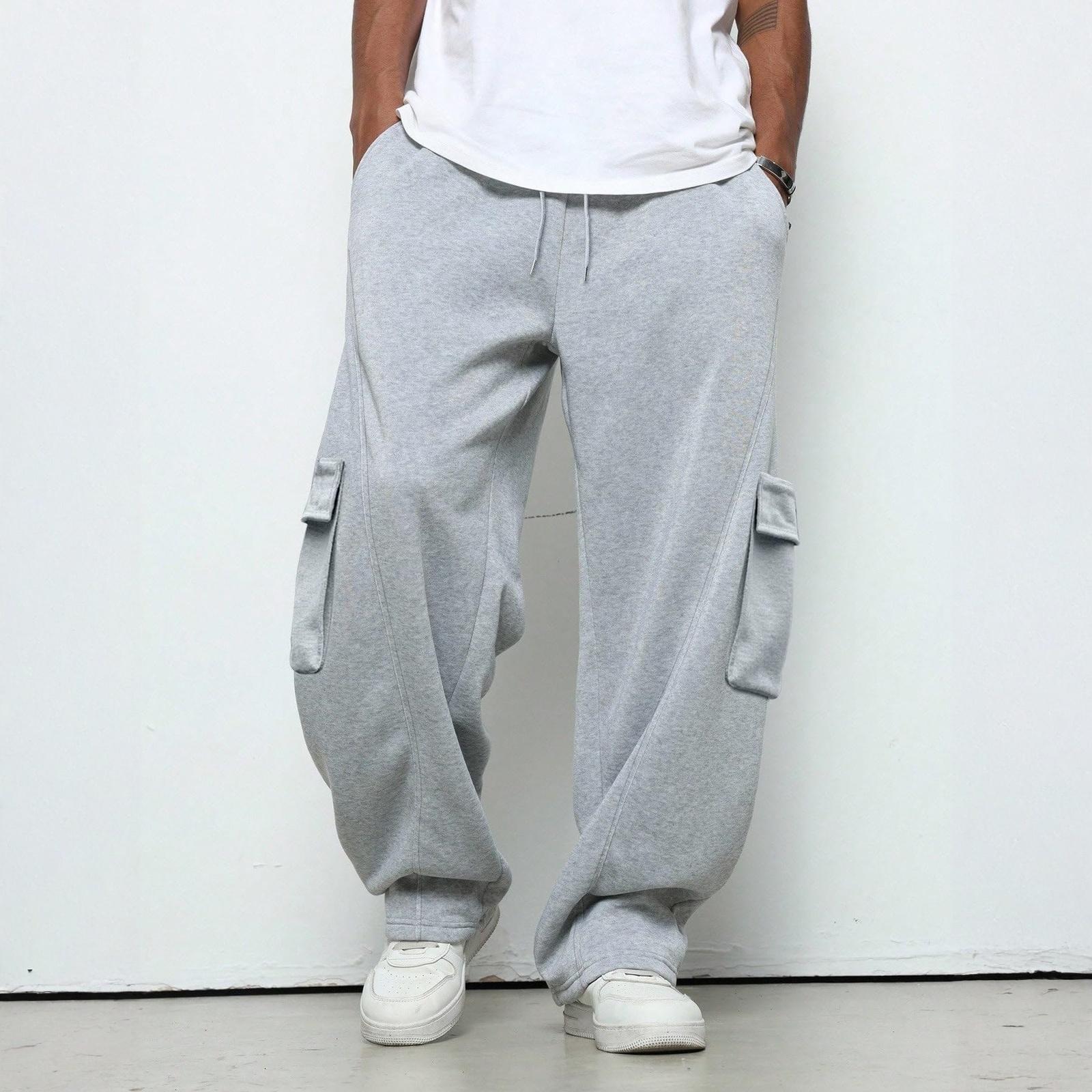 

Мужские эластичные брюки карго на кулиске с флисовой подкладкой | Множество карманов, стильная уличная рабочая одежда XL