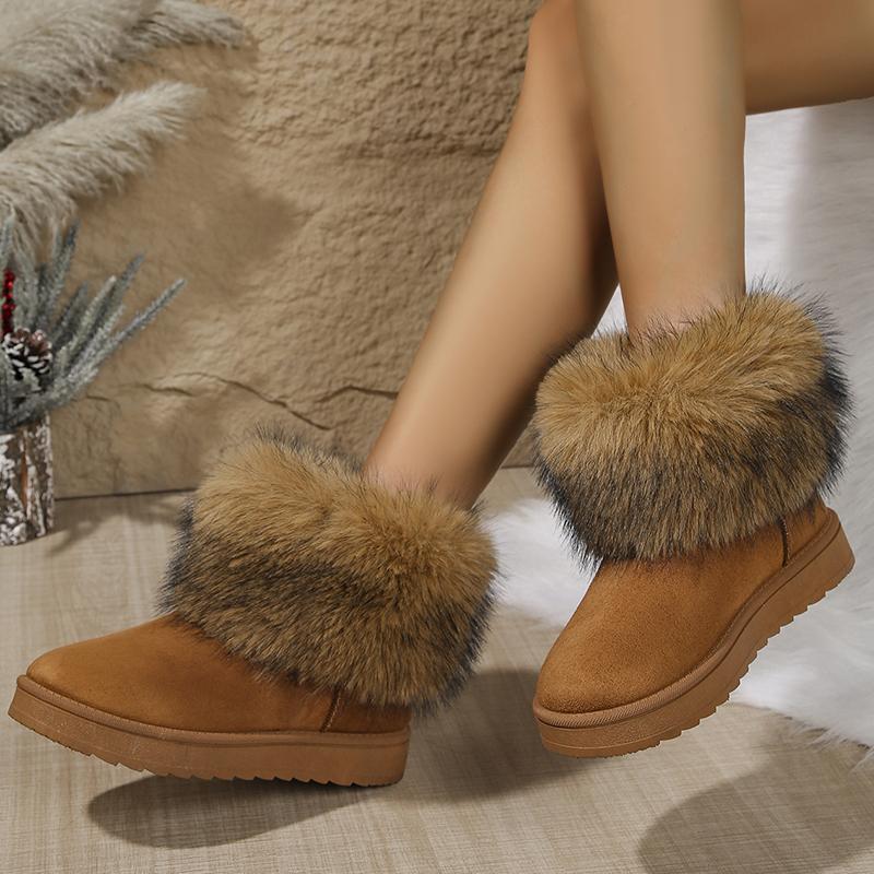 Fashion Faux Fur Platform Snow Boots Women 2025 Winter Non Slip Fluffy Ankle Boots Woman Comfort Thick Plush Warm Cotton Shoes Female