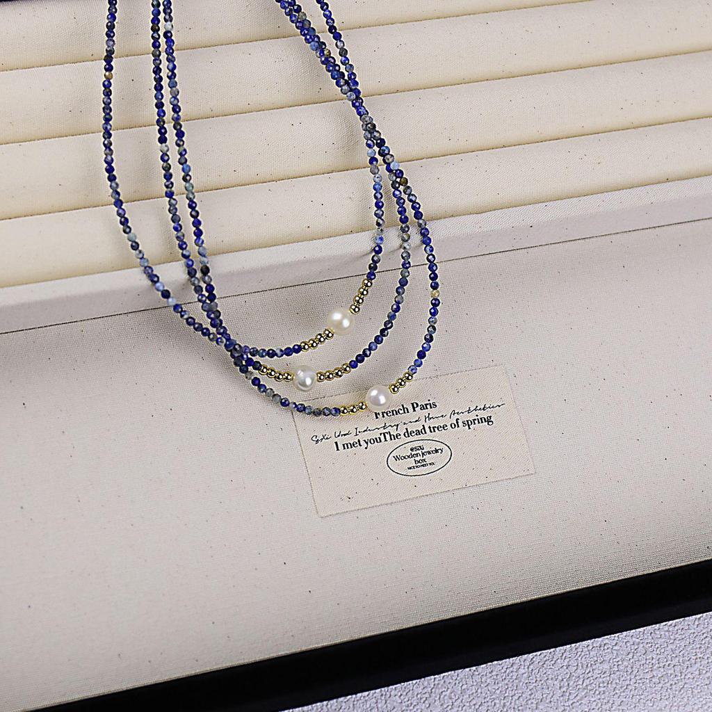 Women's Light Luxury Lapis Lazuli & Freshwater Pearl Necklace – Elegant, Simple, & Fashionable Clavicle Chain