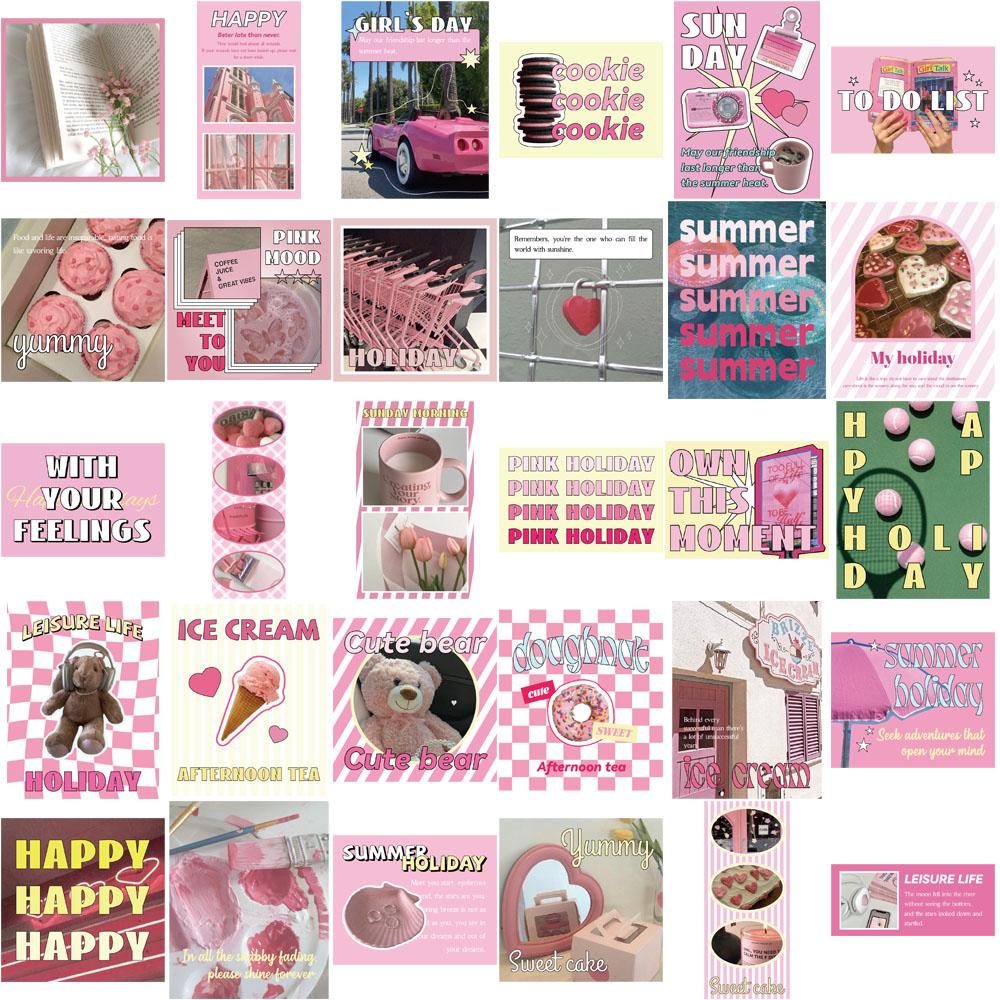 30PCS Pink Holiday Posters Harajuku Art Picture DIY Skateboard Gifts Cartoon Waterproof Aesthetic Nostalgia Wall Phone Decor