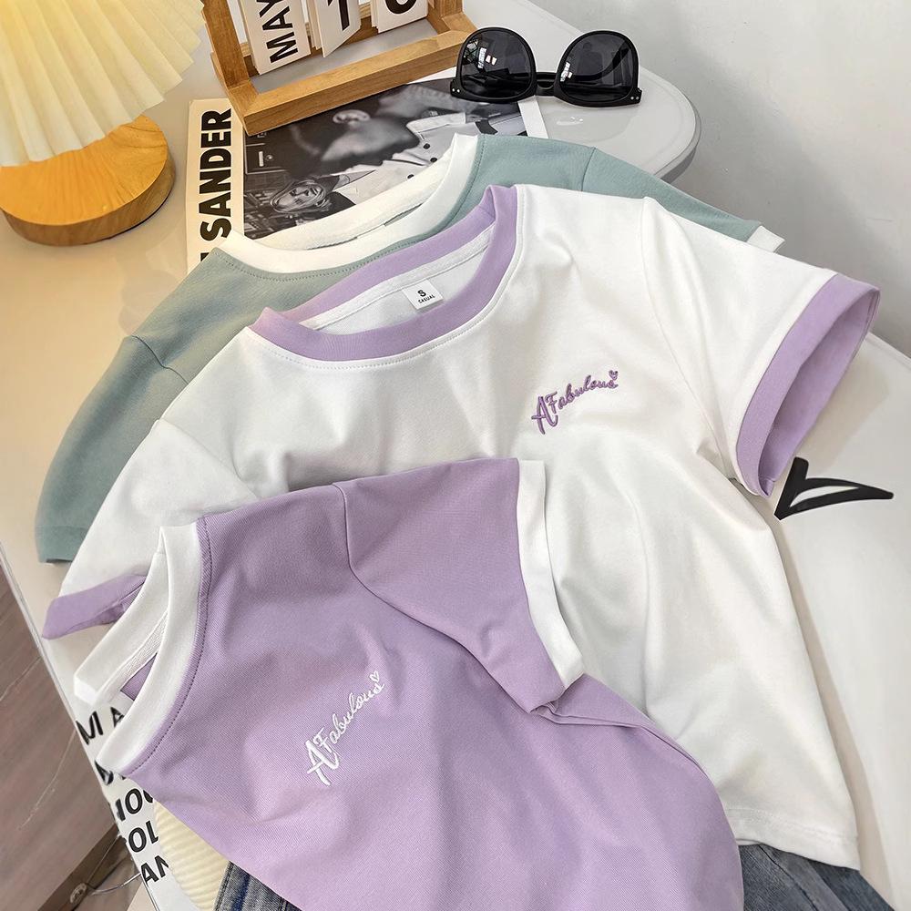 2025 Korean Style High-Waisted Crop Top - Summer Slimming Petite Short-Sleeve for Women