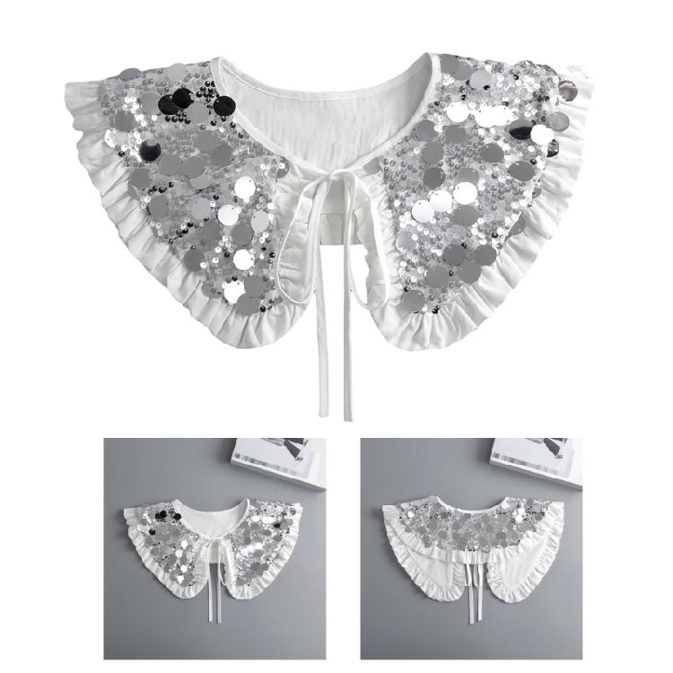 Sophisticated Sparkling Sequins Cape False Collar Elegant Pleated Ruffled Layering Shawl Clothing Accessory for Dress