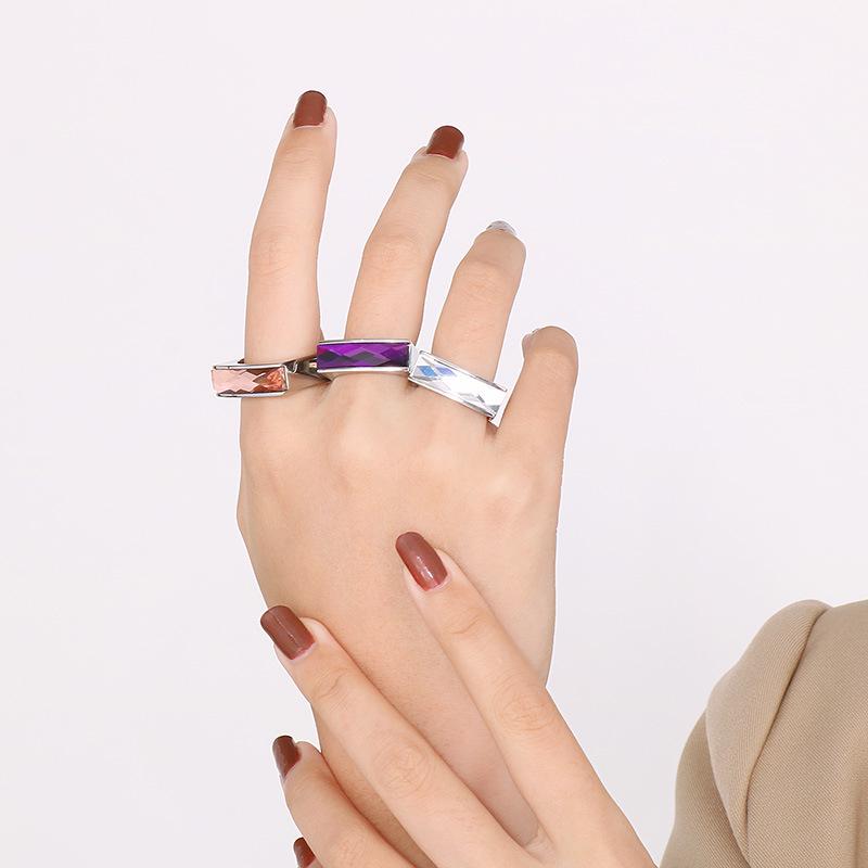 European-American Minimalist Gold Stainless Steel Multicolor Gemstone Ring for Women