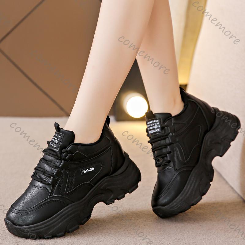 Comemore Women's Black White Chunky Sneakers 2025 Autumn Platform Sports Shoes for Women Thick Sole Casual Tennis Shoes