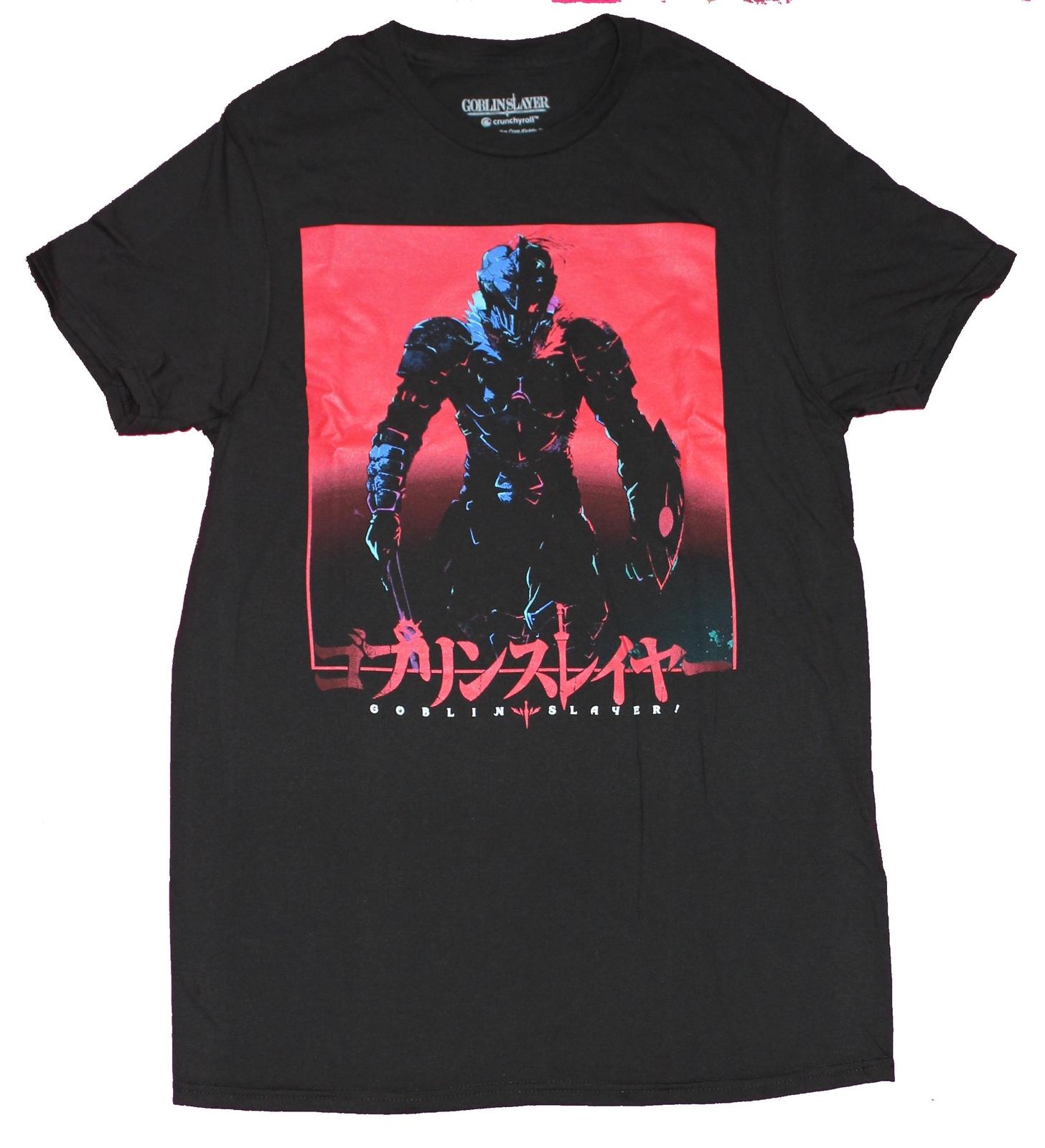 Goblin Slayer Adult New T-Shirt - Approaching Knight Red Blue Box Over Kanji L