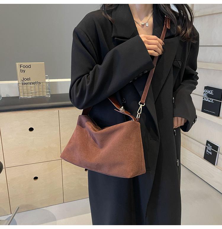 Retro Matte High-End Suede Crossbody Bag - Large Capacity, Versatile Shoulder or Underarm Design