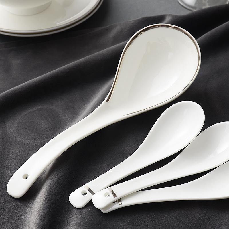 Tangshan Bone China Long Handle Soup Spoon - Ceramic Tableware Ladle Spoon
