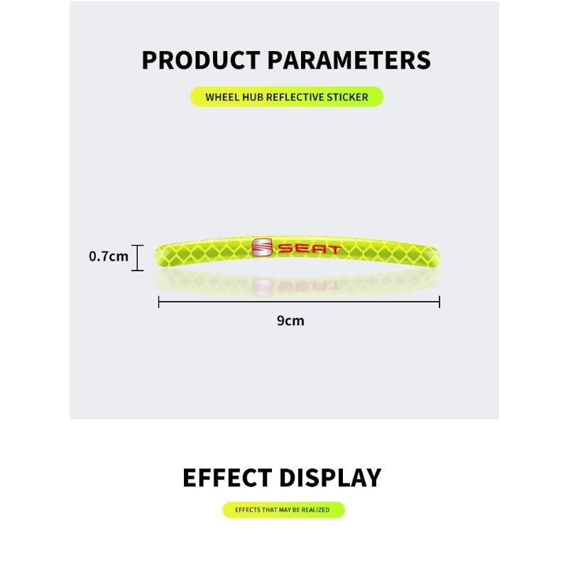 Car Wheel Hub Reflective Stickers Tire Rim Luminous Accessories For SEAT Leon 5f Ibiza 6l 6j Leon 1P Cushion Altea Xl Leon Mk