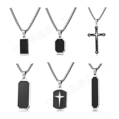 Retro Stainless Steel Necklace with Irregular Cross Square Pendant