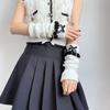 Autumn/Winter Women's Wool Knit Arm Warmers with Lace Trim & Bow Detail - White