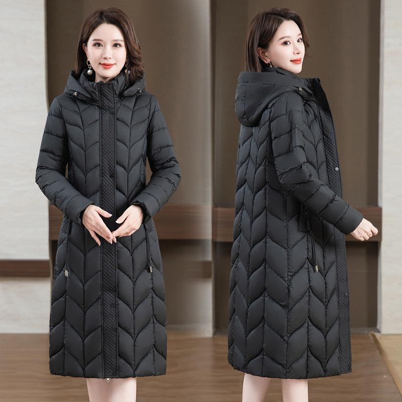 2025 Cotton Jacket New Over-the-Knee Down Padded Jacket Slim Slim Thickened Jacket Padded Jacket Winter Hood