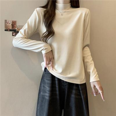 German Velvet Bottoming Shirt for Women with Autumn and Winter Solid Color Slim-fitting Long-sleeved T-shirt, Velvet Warm Semi-turtleneck Top